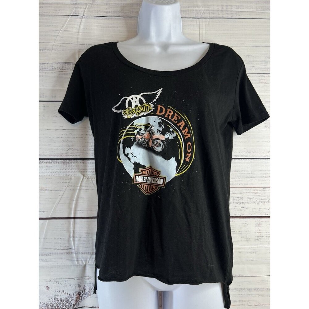 Harley-Davidson Women’s Black T-Shirt Size Small Aero Smith Biker 338428